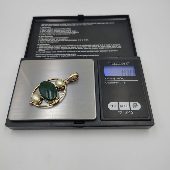 Vintage Sajen Sterling Silver 925 Vermeil Jade/Nephrite Baroque Pearl Pendant - Picture 12 of 13